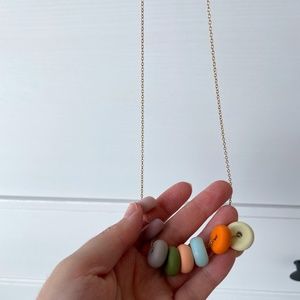 French Colorful Beaded Necklace with Gold Chain